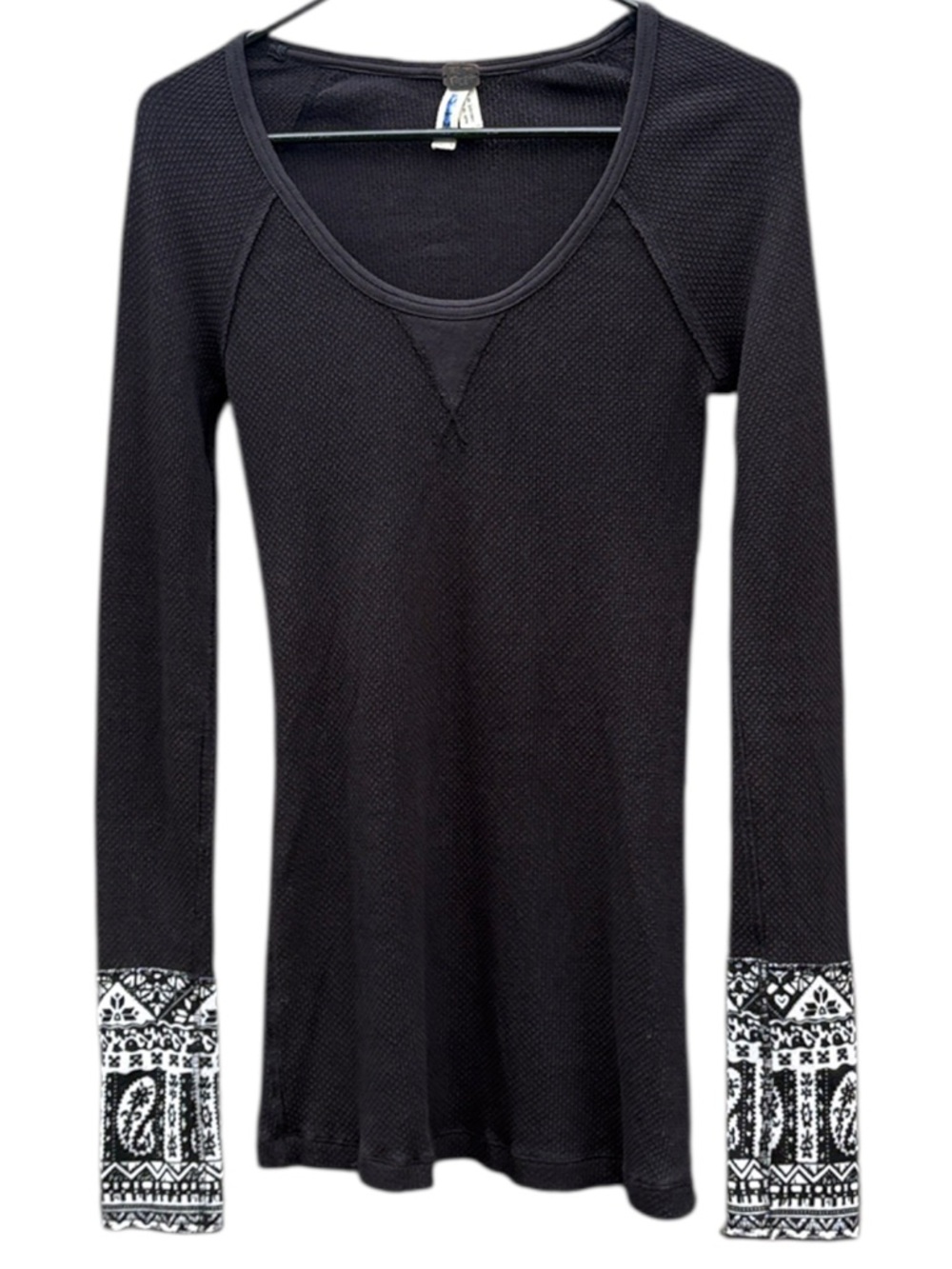 EUC Free People We The Free Art School Cuff Thermal Top Black Size Medium